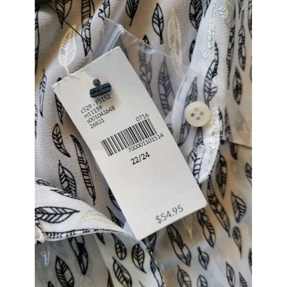 New Lane Bryant Button Up Sheer Peplum Top Leaf Pattern White Black Silver 22/24 - Picture 8 of 8